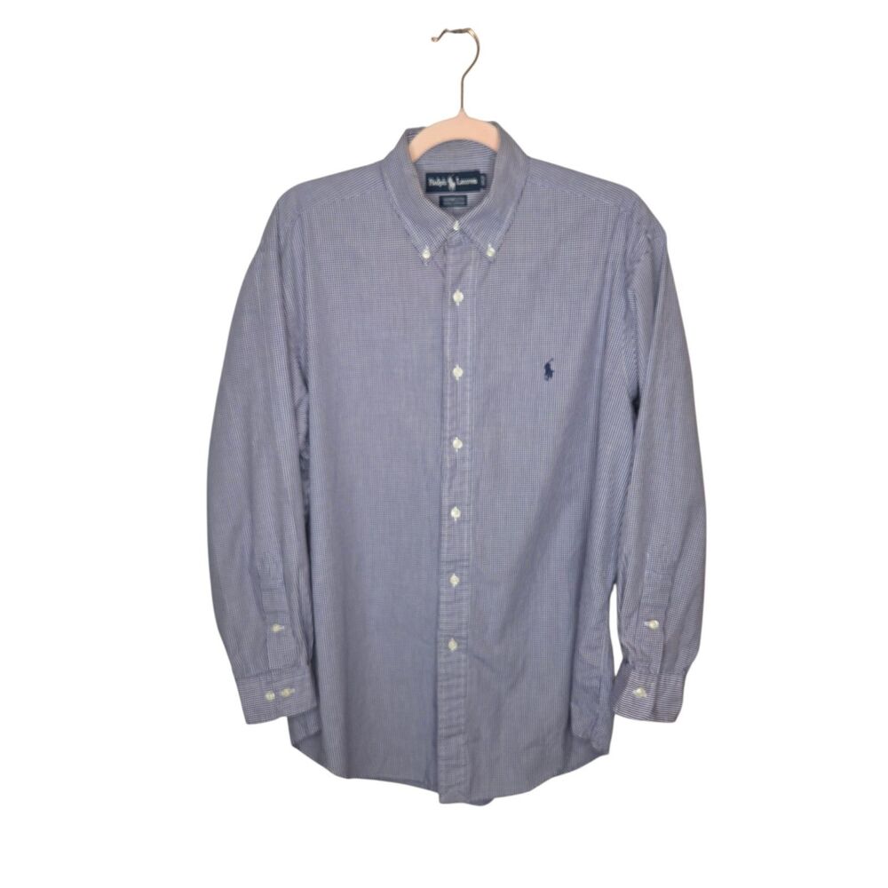Polo Ralph Lauren Yarmouth Shirt Mens 15 32/33 (M)  Blue Micro Gingham Preppy
